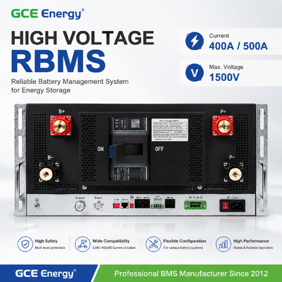 Hệ thống quản lý pin điện áp cao BMS 1500V MAX 500A /400A năng lượng GCE | Giải pháp RBMS gắn trên giá cho ESS, UPS, Lưu trữ năng lượng mặt trời và các ứng dụng Pin Lithium quy mô lớn